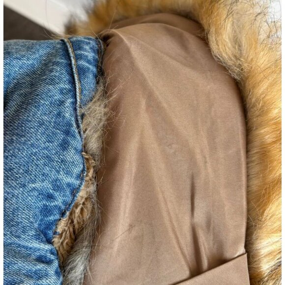 Zara Womens Detachable Faux fur Collar Long Denim Coat Denim Size Small - Picture 9 of 16